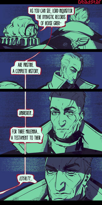 Inquisitor confrontation comic page for Warhammer 40K by D. S. Black - sequential storytelling